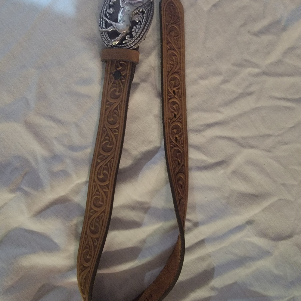 Girls Justin Boots Brown Leather Belt with Silver Buckle Sz 22